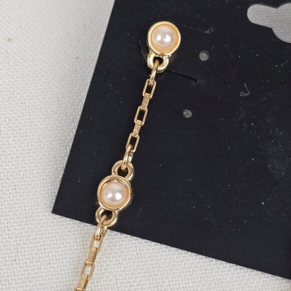 Guess Gold Tobe Faux Pearl Chain Drop Earrings - Picture 3 of 6